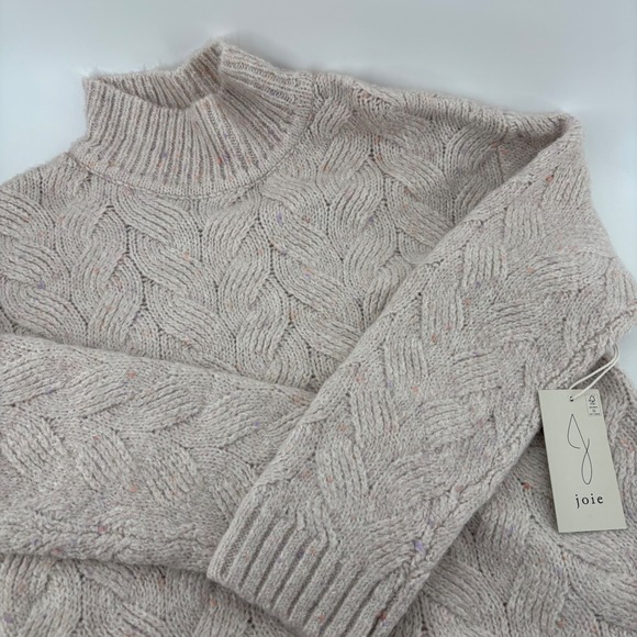 Joie Sweaters - NWT Joie Women Sweater M Beige Cable Knit Mock Neck Tunic Wool Blend Cottagecore